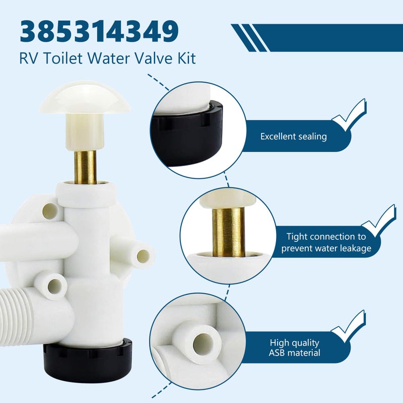 Funmit 385314349 RV Toilet Water Valve Kit Replacement for Pedal Flush Toilets for Camper, Trailer, Boat | Premium Performance in Prevention of Leakage | Increased Freeze Resistance - Image 3